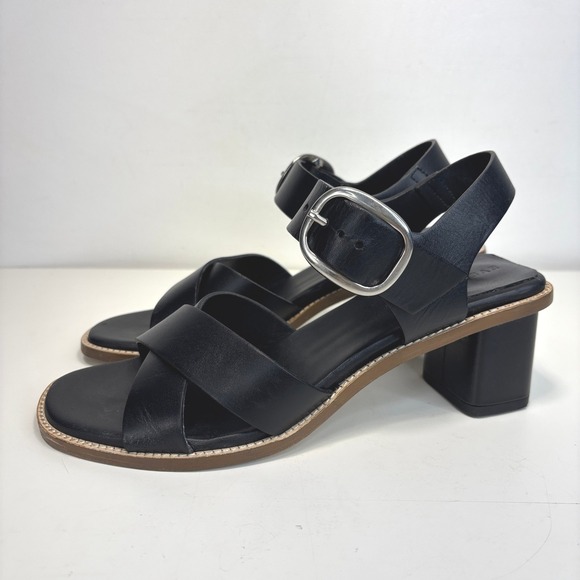 Everlane Italian Leather Buckle Block Heel Sandals Cross-Strap Sandal Size 7.5